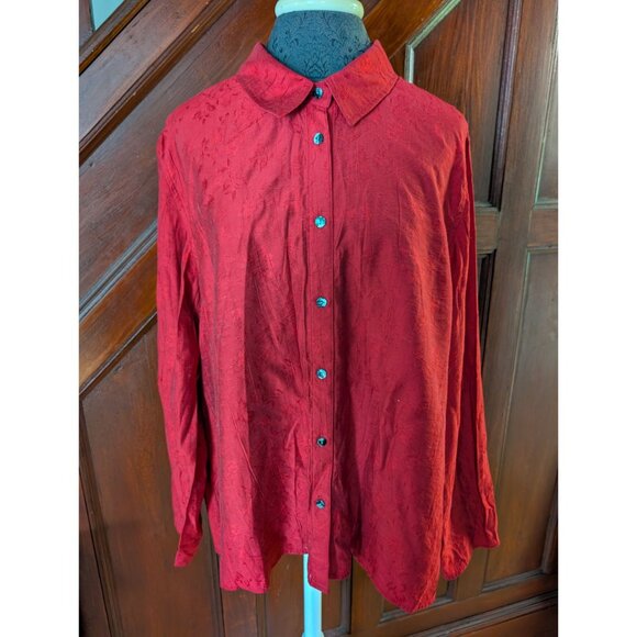 J. Jill Womens Red Textured Button-Up Blouse XL Long Sleeve - Picture 1 of 8